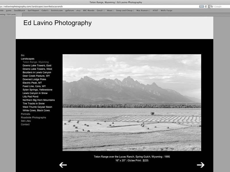 Ed Lavino Photography | Simple website designed to focus attention on the art, not the website.