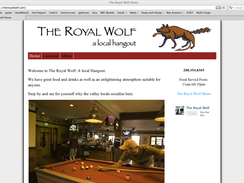 The Royal Wolf | Minimalistic website to fulfill three goals for a small bar and restaurant. Location. Menu. Web Presence.
